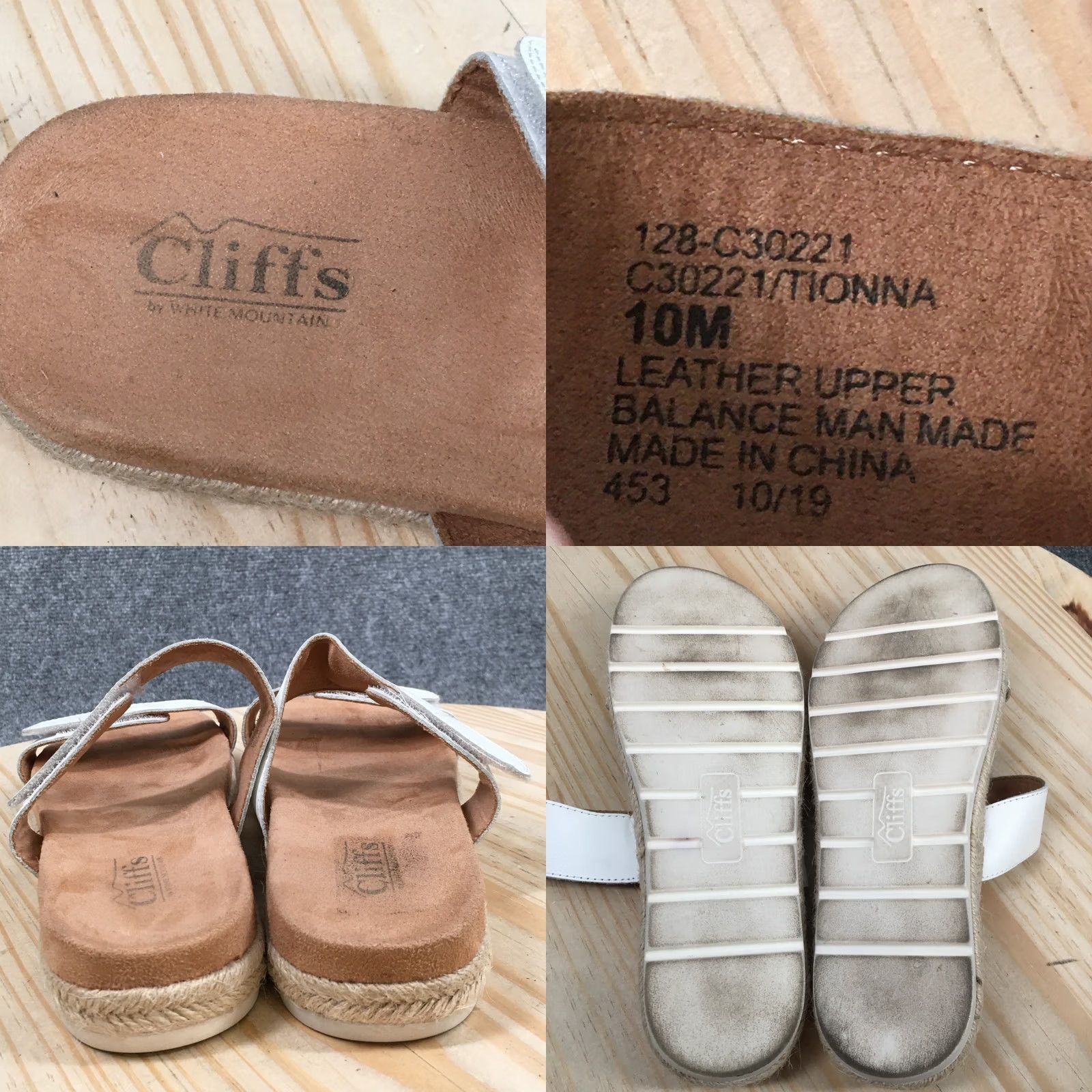 Vintage Cliffs by White Mountain Sandals Womens 10 M Tionna Slide White Leather Open Toe Casual Slip On Shoes Size US 10 / IT 40 - 8 Thumbnail