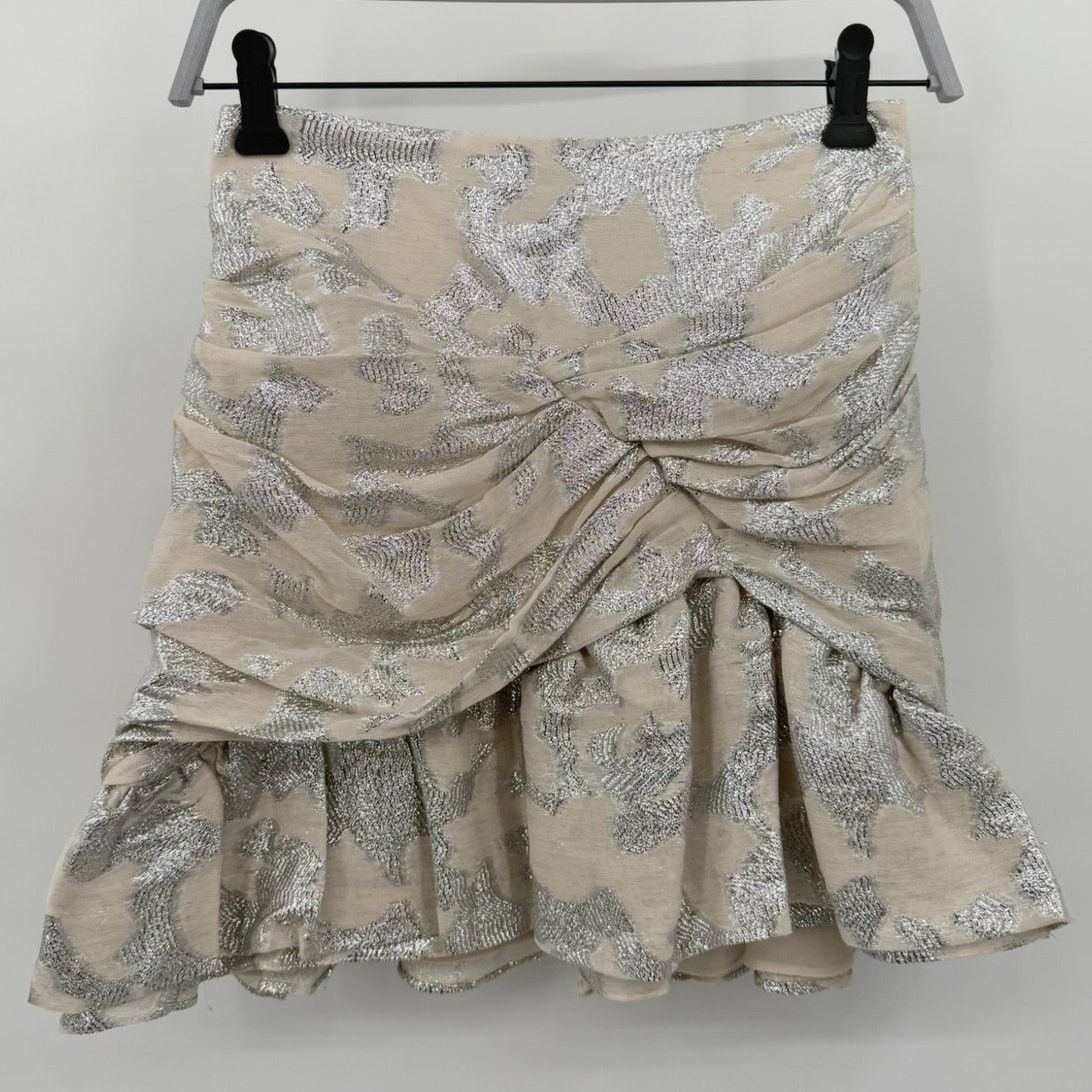 Iro NWT IRO Ovidas Ecru Silver Metallic Jacquard Ruffled Skirt Size 24" / US 00 / IT 34 - 7 Thumbnail
