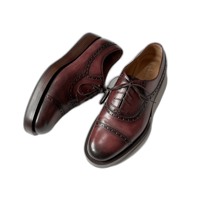 Gucci Brown Oxford Leather Shoes With Brogue Detail in Red, Men's (Size 8.5)