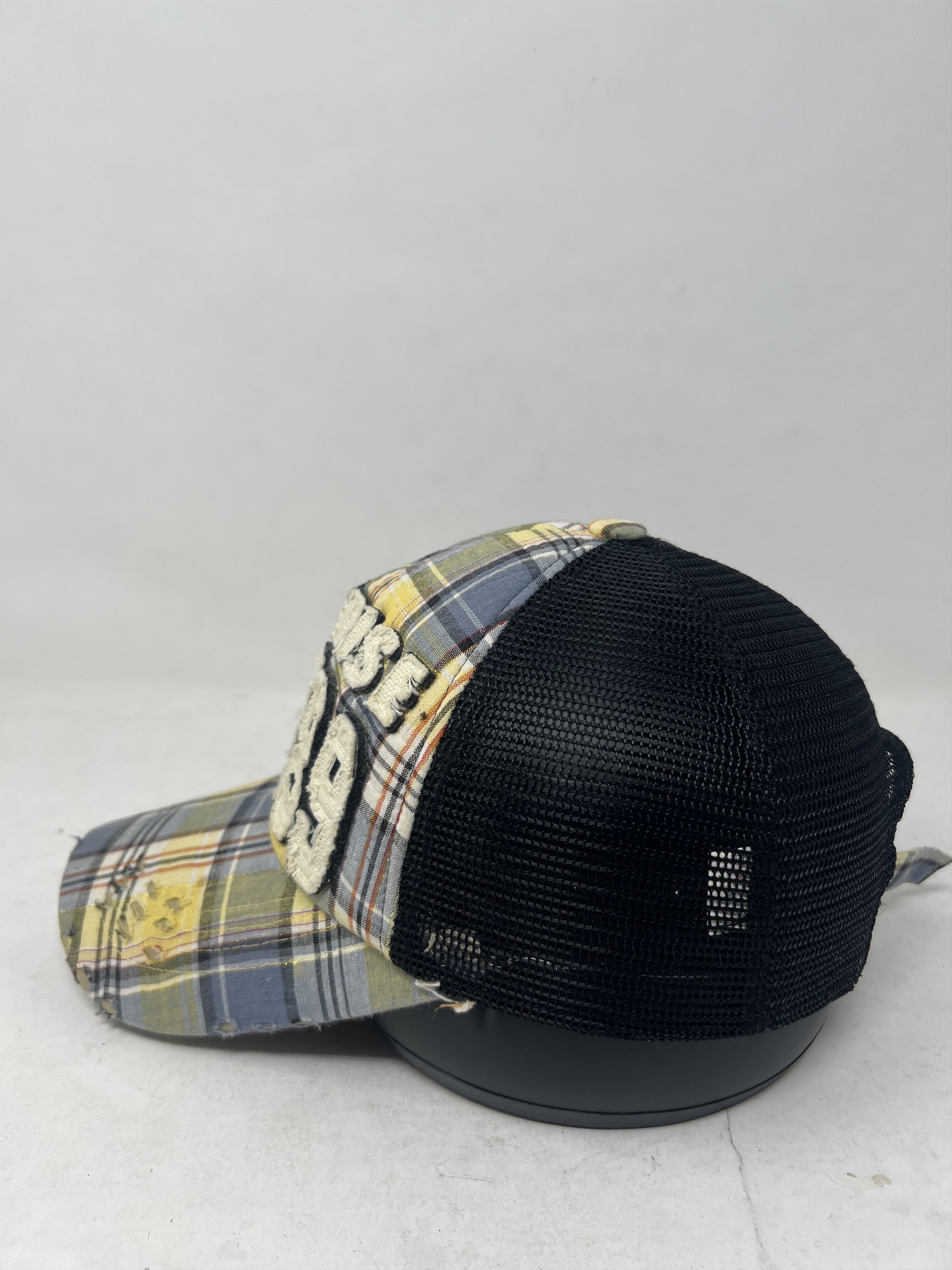 20471120 Distressed Plaid Pattern Trucker Hat Size ONE SIZE - 2 Thumbnail