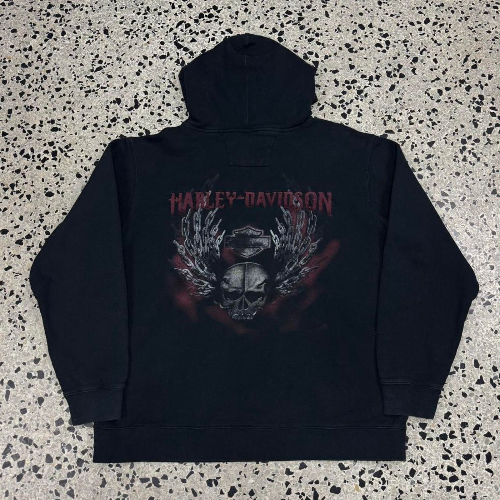 Harley Davidson × Vintage VINTAGE Y2K 2009 HARLEY DAVIDSON CHAIN WINGED SKULL HOODIE: Size US XL / EU 56 / 4 - 1 Thumbnail