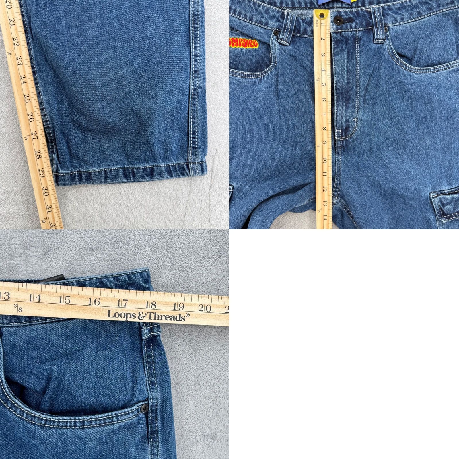 Empyre Empyre Jeans Cargo Cargo Pocket Jeans Medium Wash Blue Denim Skate Pants Men 34 Denim Wide-Leg Relaxed 5-Pocket Zip Button Mens Size 24" / US 00 / IT 34 - 9 Thumbnail