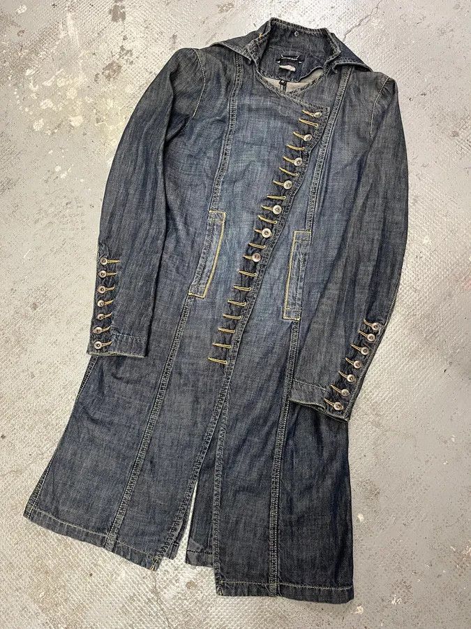 Vintage FW2002 Plein Sud Asymmetrical Buttoned Long Denim Jacket Size M / US 6-8 / IT 42-44 - 2 Thumbnail