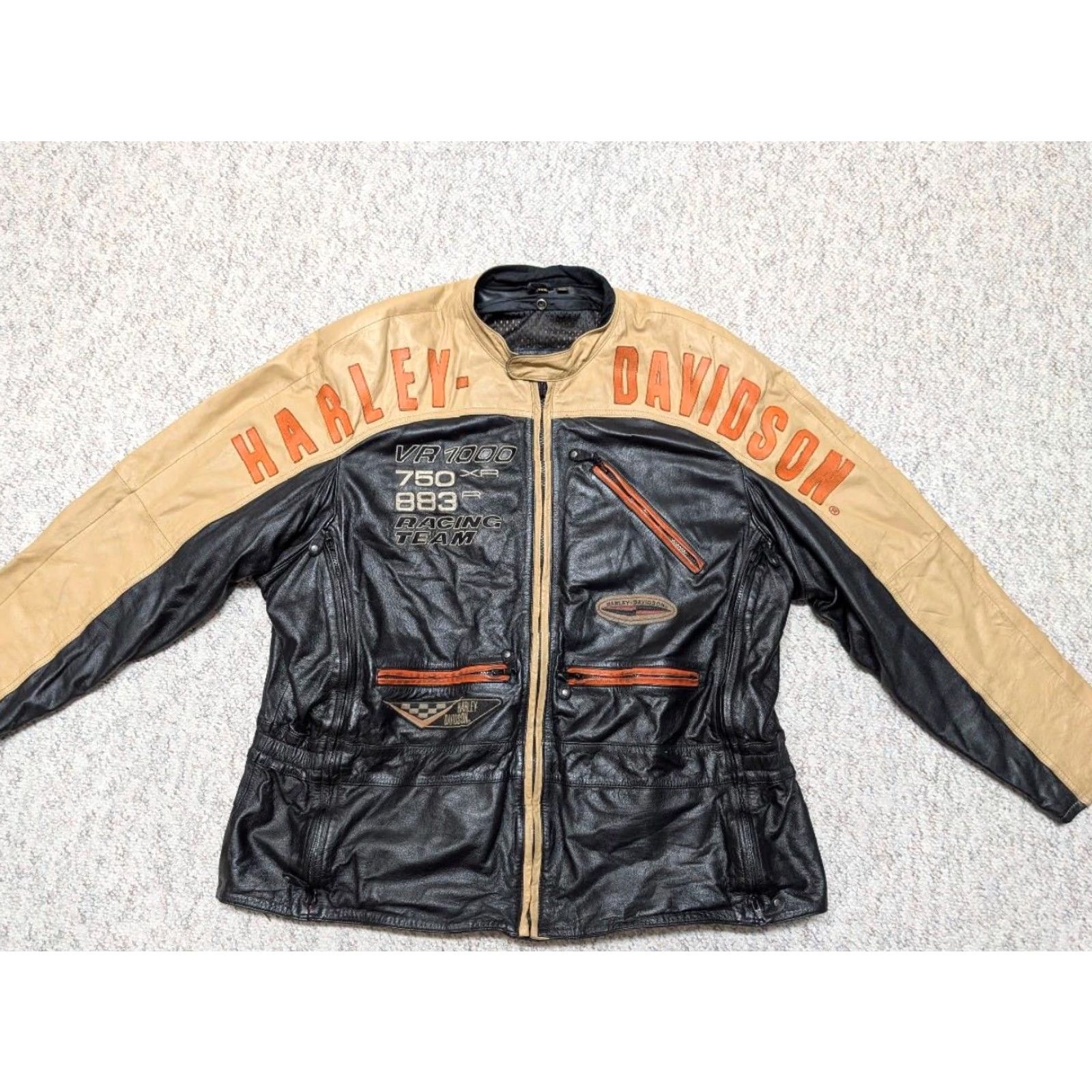 Harley Davidson VINTAGE Harley-Davidson leather Motorcycle Jacket 3XL Mens Black Racing Team cafe racer Size US XXL / EU 58 / 5 - 4 Thumbnail