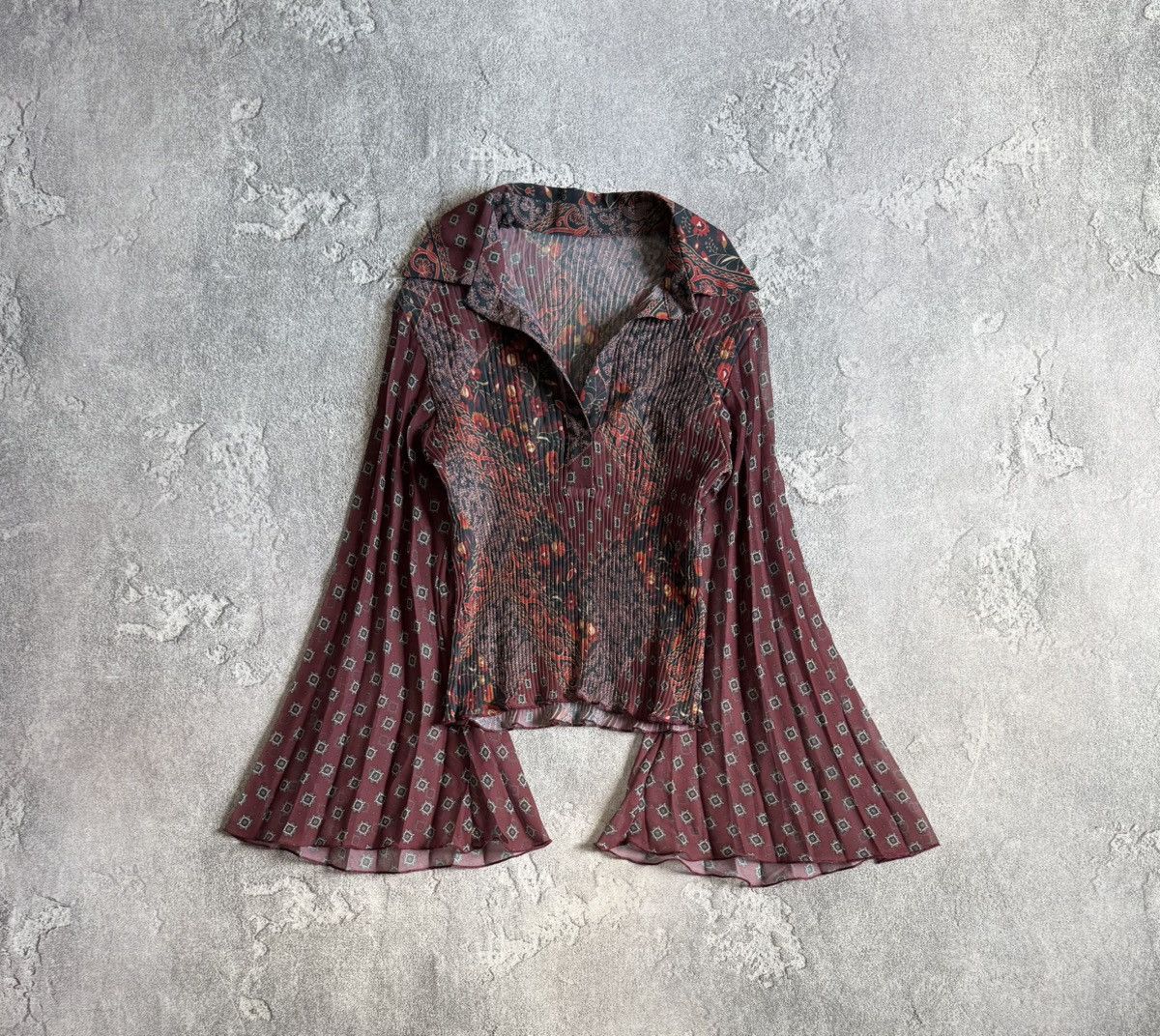 Archive style pleats please issey miyake mesh blouse top