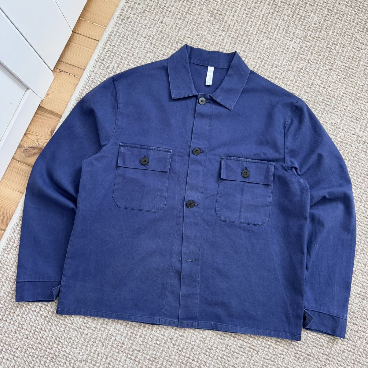 Le Laboureur 80s French Sanfor Vintage Blue Faded Cotton Works Jacket Size US M / EU 48-50 / 2 - 1 Thumbnail