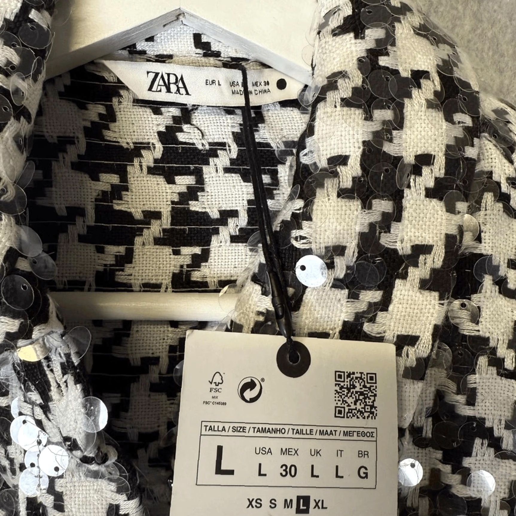 Zara ZARA Overshirt Sequin Limited Edition Black Houndstooth Womens L Large NWT Button-Up Shirt Size L / US 10 / IT 46 - 5 Thumbnail