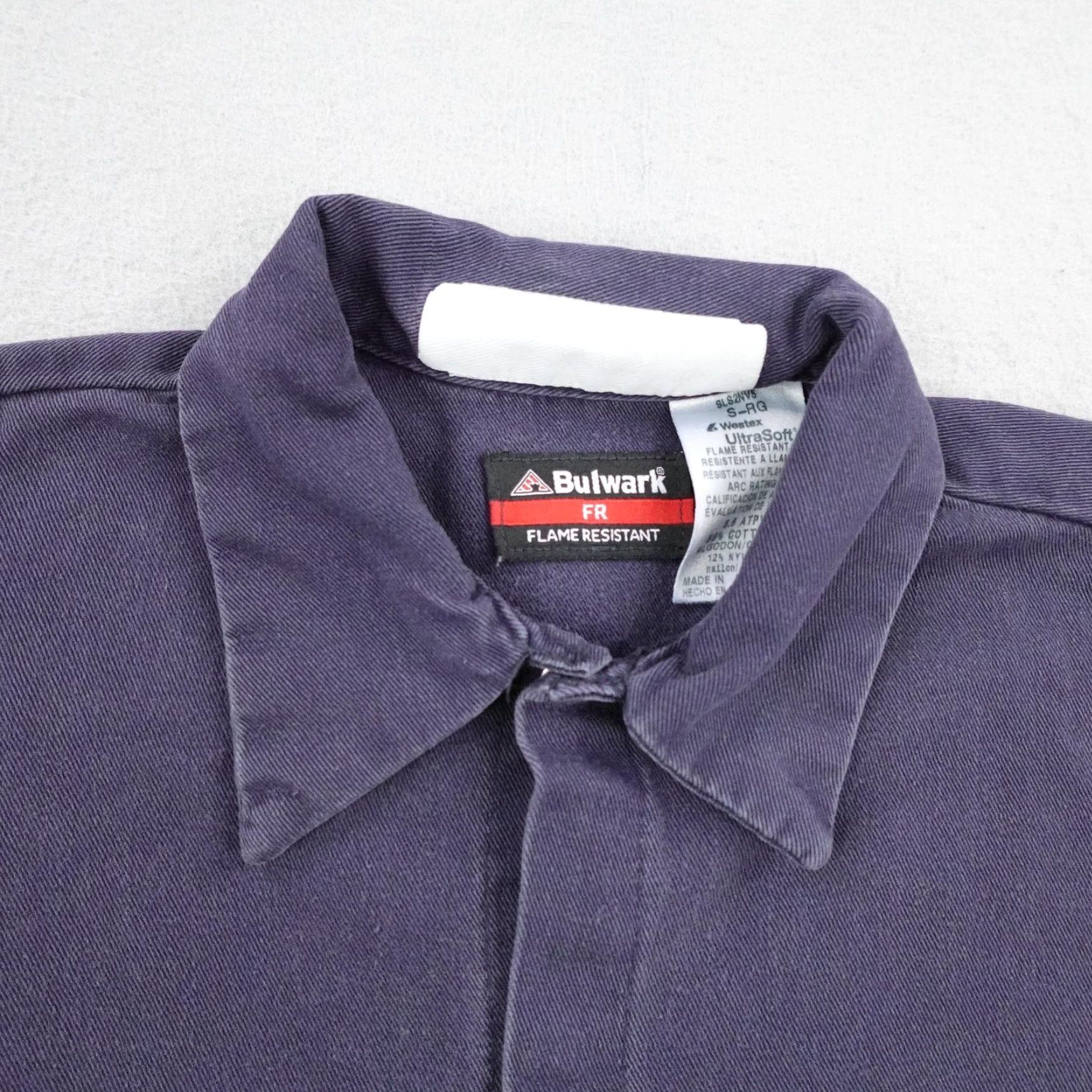 Vintage Bulwark Shirt Mens Small Blue FR CAT2 Work Flame Resistant Mechanic Utility Snap Shirt Size US S / EU 44-46 / 1 - 2 Thumbnail
