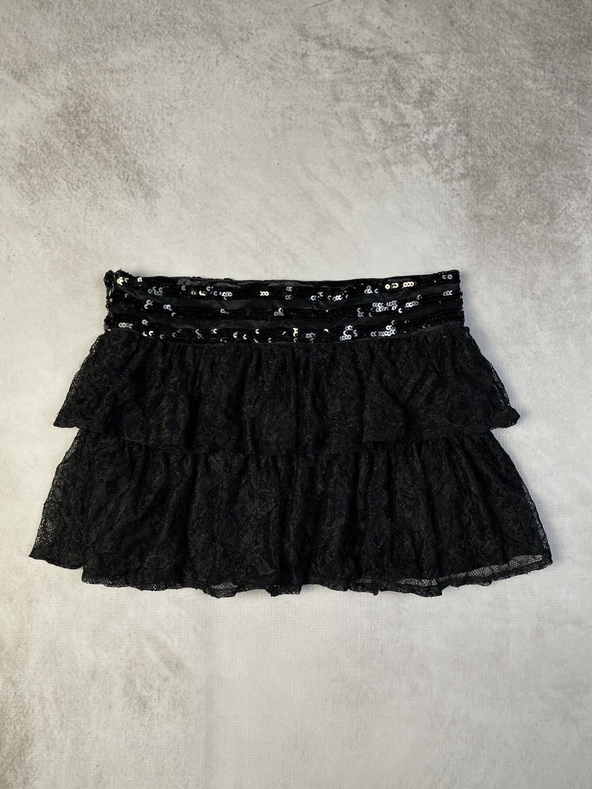 Japanese Brand 2000s Ghost of Harlem Agejo Sequined Waist Lace Mini Skirt Size 27" / US 4 / IT 40 - 7 Thumbnail