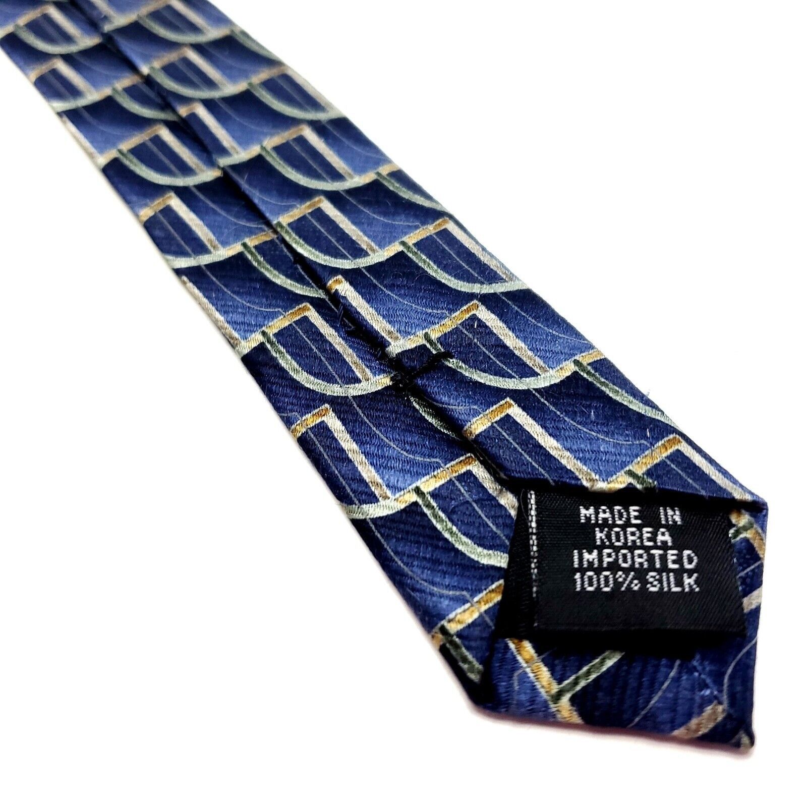 Van Heusen Van Heusen Blue Silk Tie Woven Geometric Short Wide Size ONE SIZE - 5 Thumbnail
