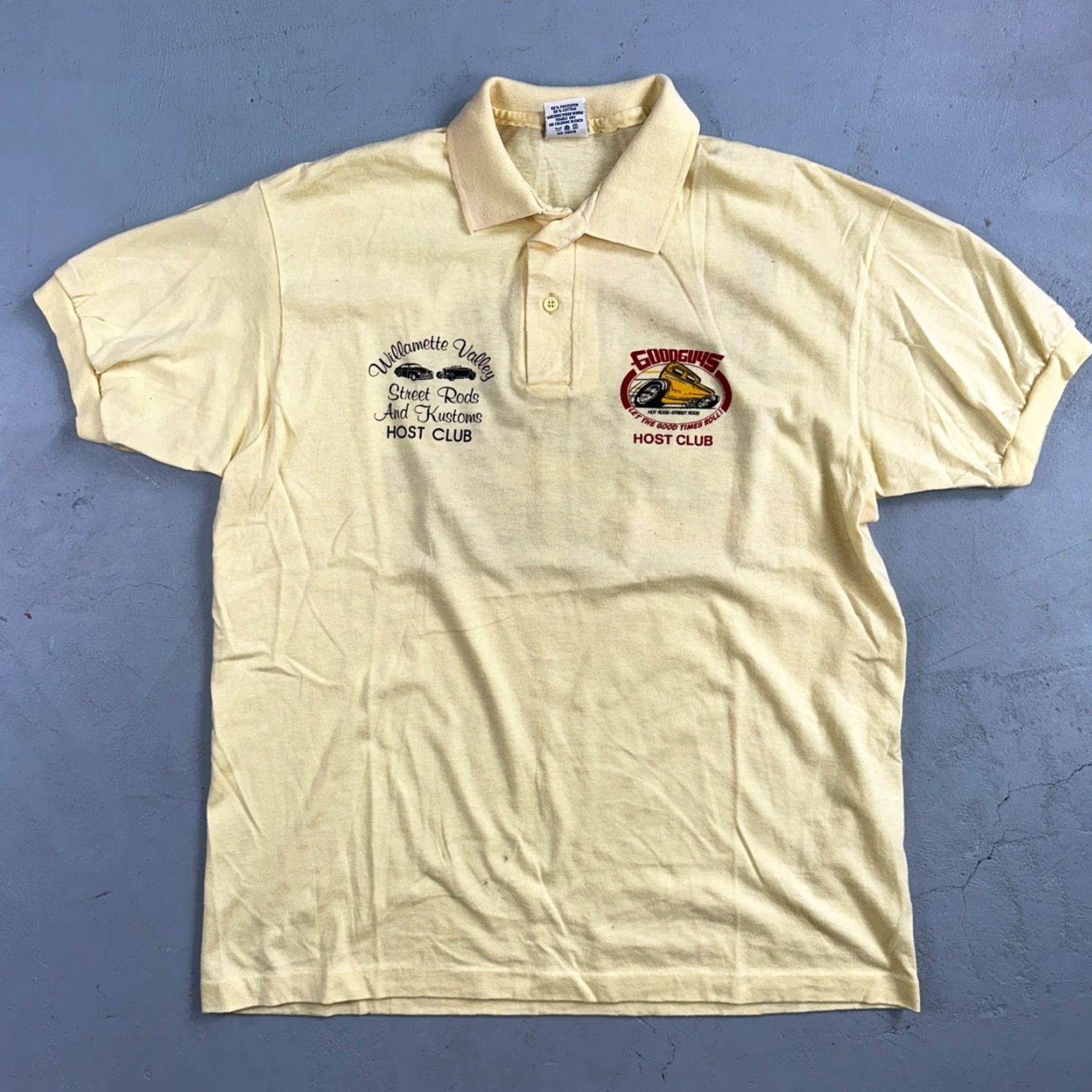 Anvil VINTAGE Anvil Goodguys Polo T Shirt Shirt Men L Yellow Cars 70s 80s 90s Corvette Hot Rods Vintage Theme Size US L / EU 52-54 / 3 - 5 Thumbnail