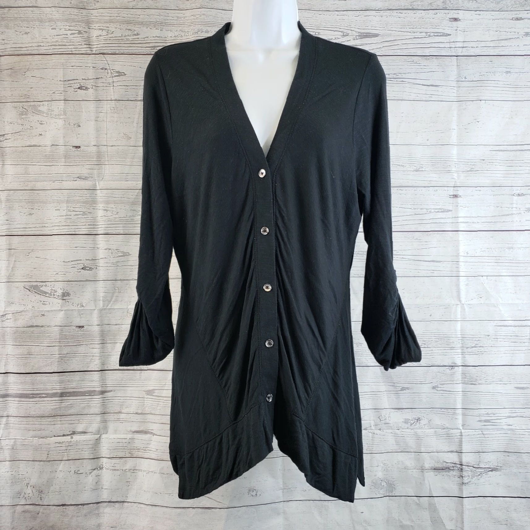 Vintage LOGO by Lori Goldstein Womens Top XS Black Button Front Tunic Sleeve Long Sleeve Blouse Casual Size XS / US 0-2 / IT 36-38 - 2 Thumbnail