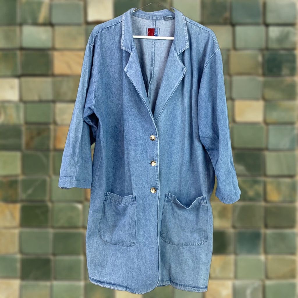 Denime VINTAGE Sun Belt Denim Oversized Denim Jacket Duster Coat Large 1990s Blue Grunge Coat Jacket Mens Size L / US 10 / IT 46 - 1 Thumbnail