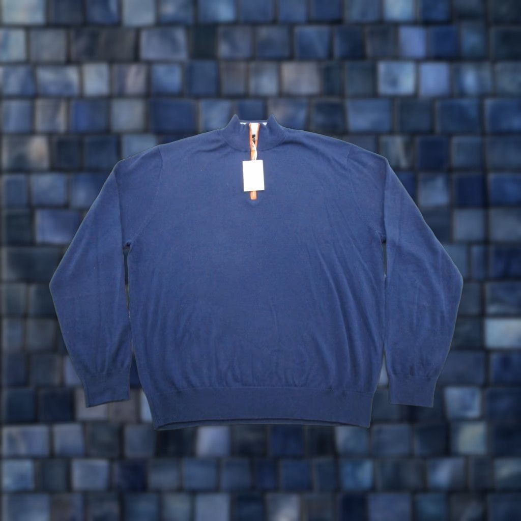Vintage Collars&Co Australian Merino 1/4 Zip Sweater Blue Leather Trim Mens 2XL NEW Size US XXL / EU 58 / 5 - 1 Thumbnail