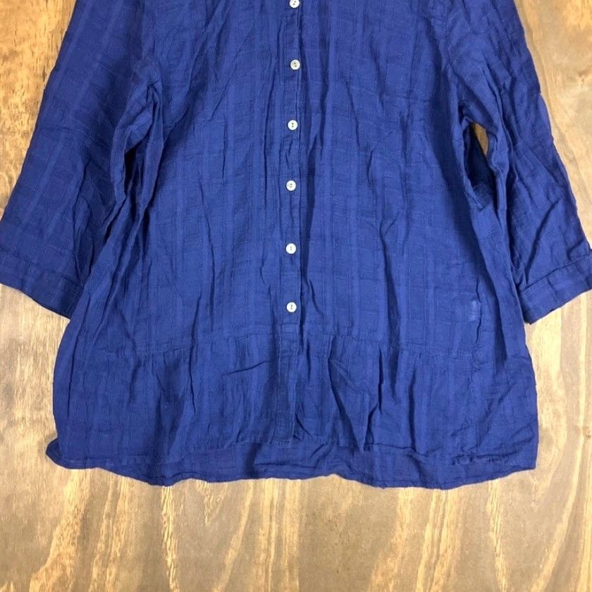 J. Jill J Jill Womens Blouse Blue Collared Button Front 3/4 Sleeve Tunic Large Shirt Womens Casual Workwear Classic/Fitted Sleeve Button-Up Neckline Collared Size L / US 10 / IT 46 - 3 Thumbnail