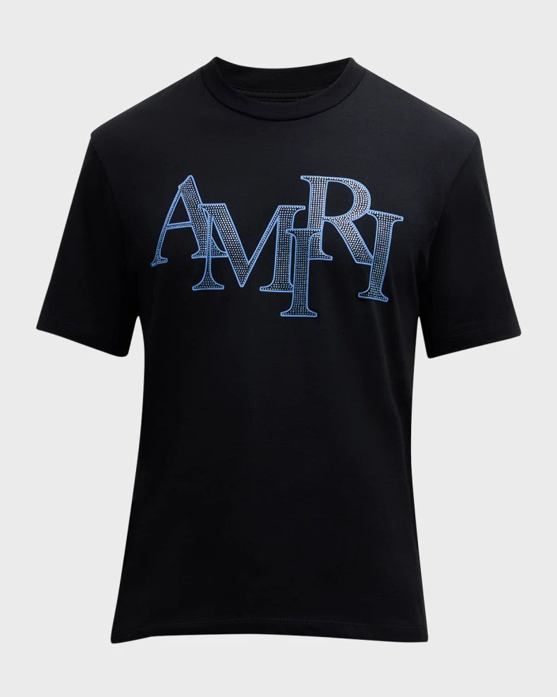 Amiri oc11z0525 Crystal Staggered T-Shirt in Black/Blue