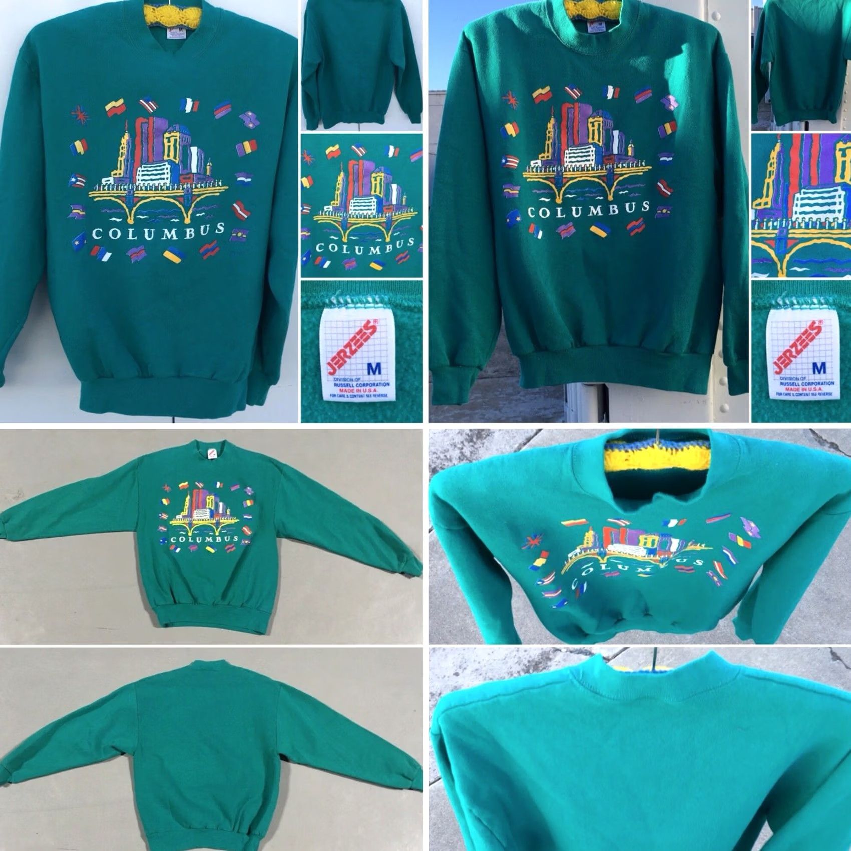 Jerzees VINTAGE Columbus Sweatshirt 80s 90s 1980s Jerzees Made in USA M Unisex Long Sleeve Poly Cotton Graphic Tee Shirt Mens Womens Boys Girls Size US M / EU 48-50 / 2 - 3 Thumbnail