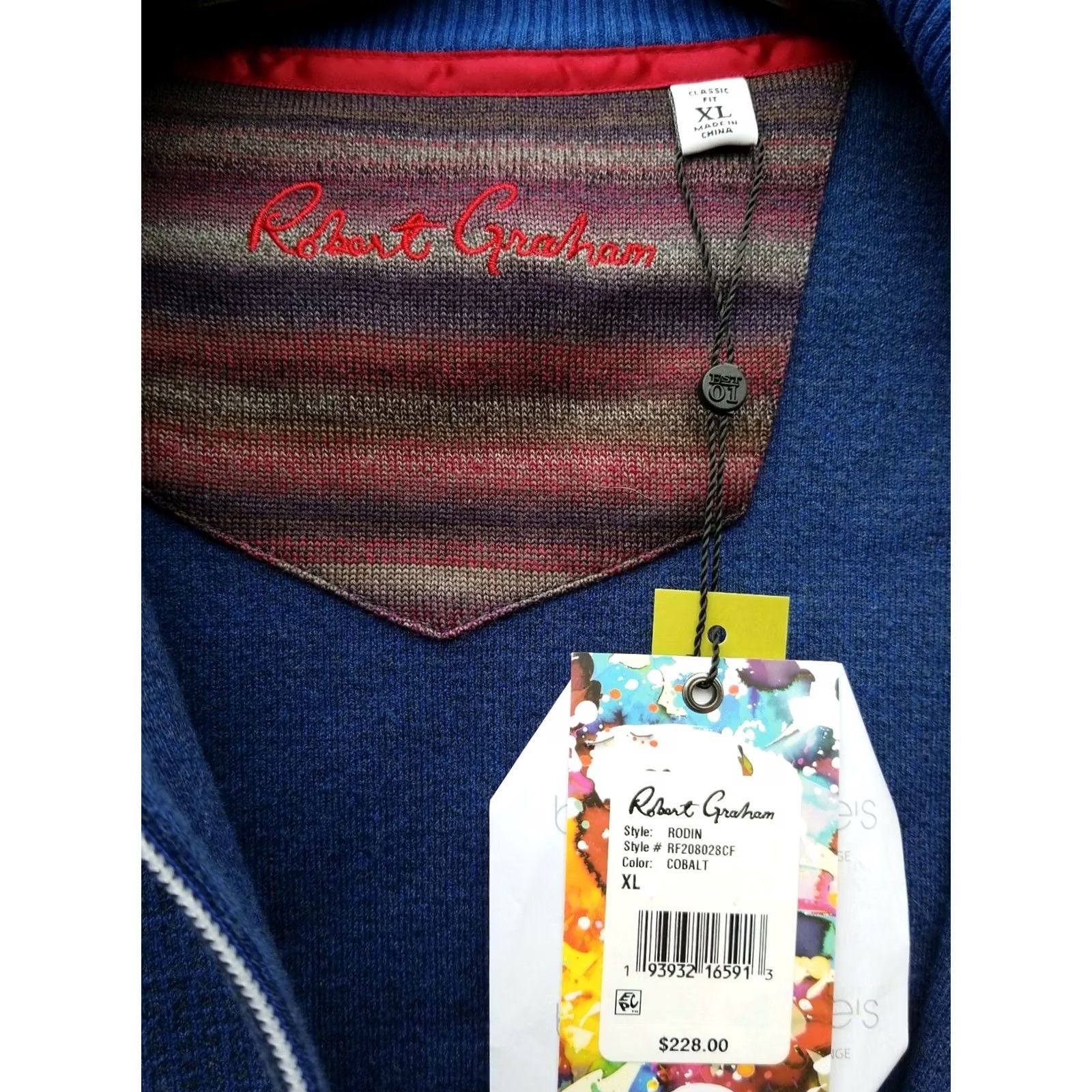 Robert Graham Robert Graham Men's Rodin Classic Fit Full Zip Cardigan Sweater Blue xl Size US XL / EU 56 / 4 - 3 Thumbnail