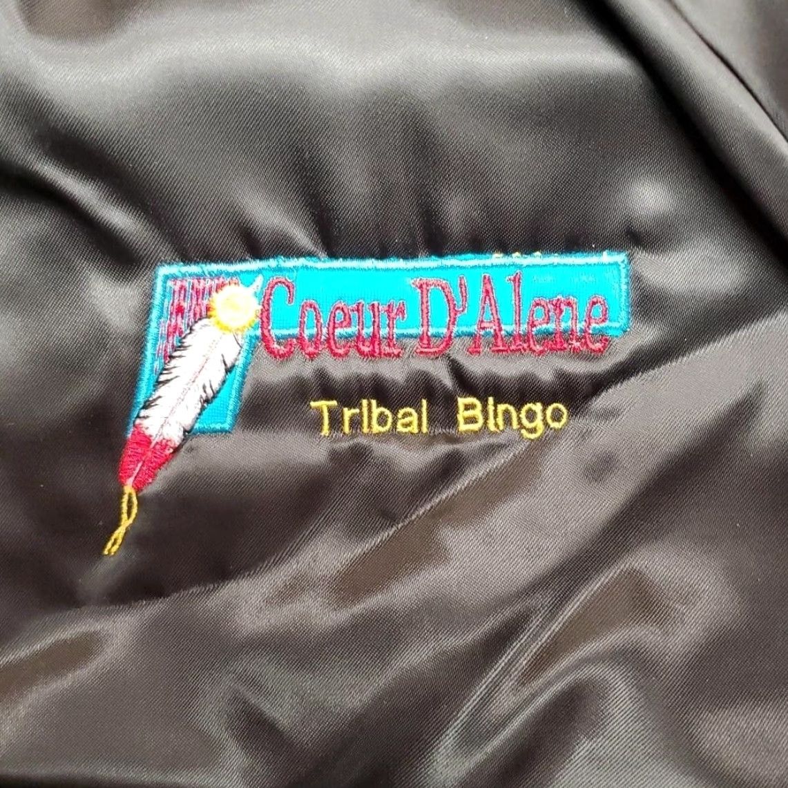 Vintage VINTAGE WestArk Jacket Mens Large Black Bomber Nylon USA 90s Embroidered Tribal Bingo Coeur D'Alene Pocketed Snap Hem Womens/Mens Size US L / EU 52-54 / 3 - 5 Thumbnail