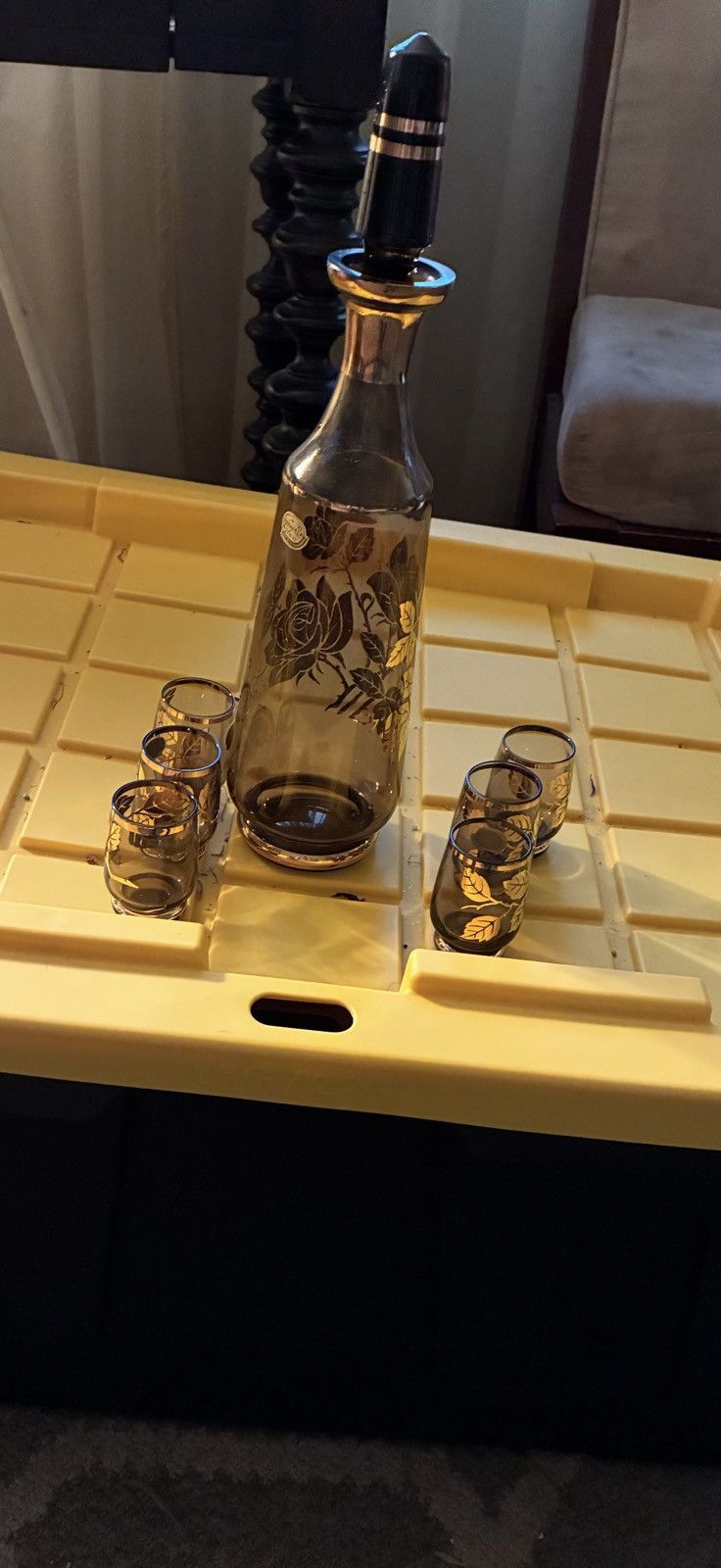 Other Amber Glass Decanter Set Vintage Mid Century Set Complete Size ONE SIZE - 1 Preview