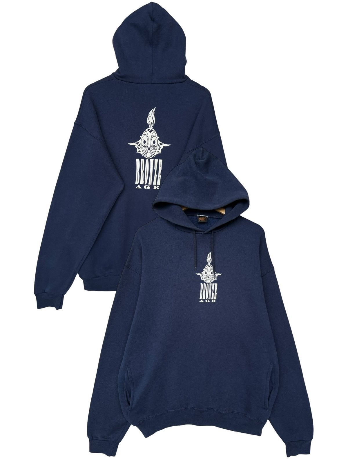 image of Skategang x Vintage 90's Bronze Age Skate Surf Baggy Boxy Hoodie in Navy, Men's (Size XL)