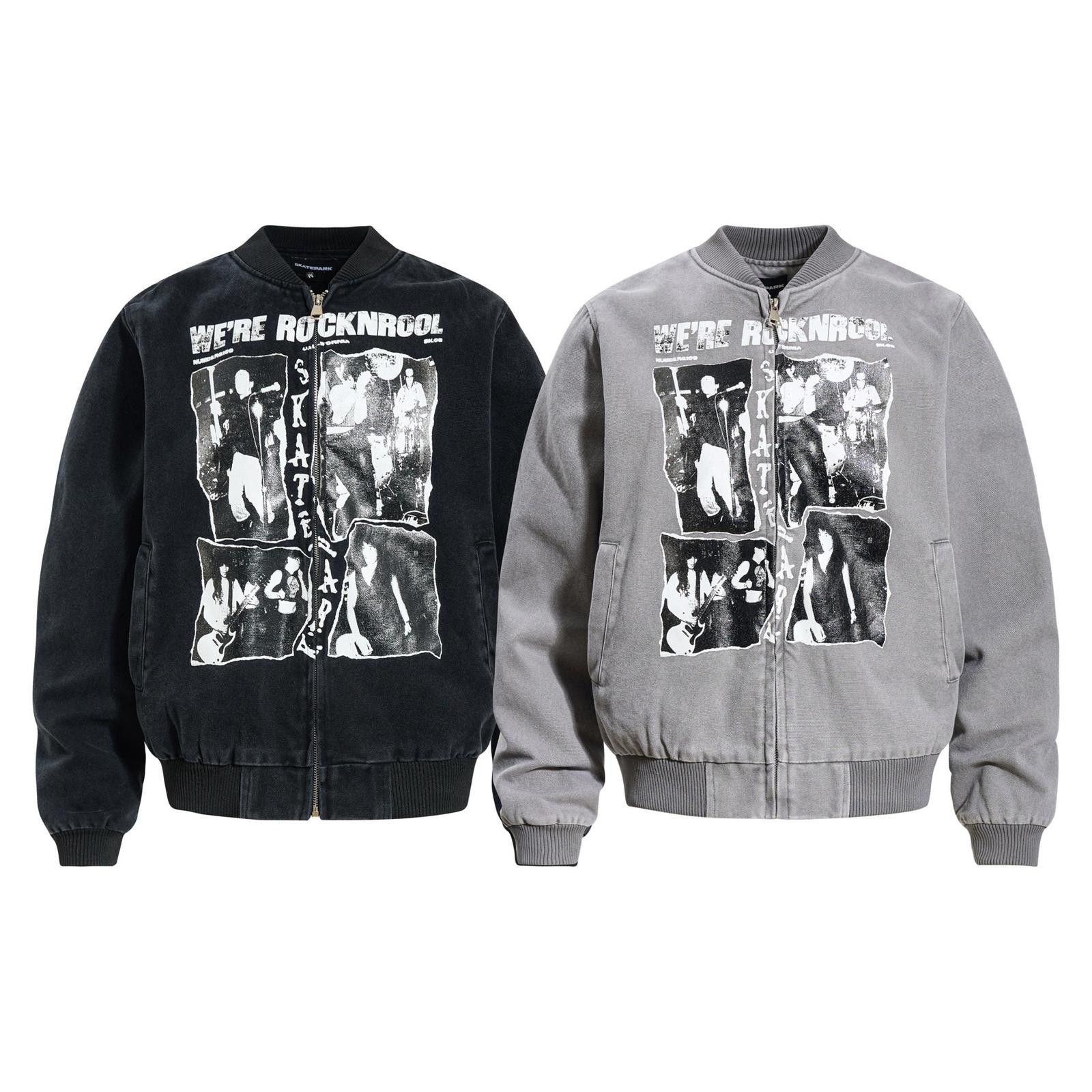 Japanese Brand Gray Graphic Print Bomber Jacket, Casual Men's Outerwear Size US M / EU 48-50 / 2 - 5 Thumbnail