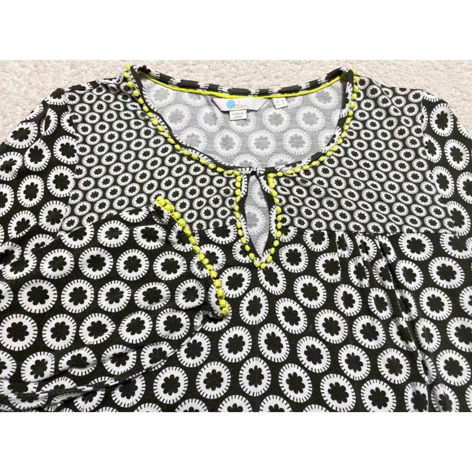 Boden Boden Blouse 3/4 Sleeve Brown Geometric Round Neck Keyhole Viscose Womens Size 4 Shirt Casual Size S / US 4 / IT 40 - 2 Thumbnail