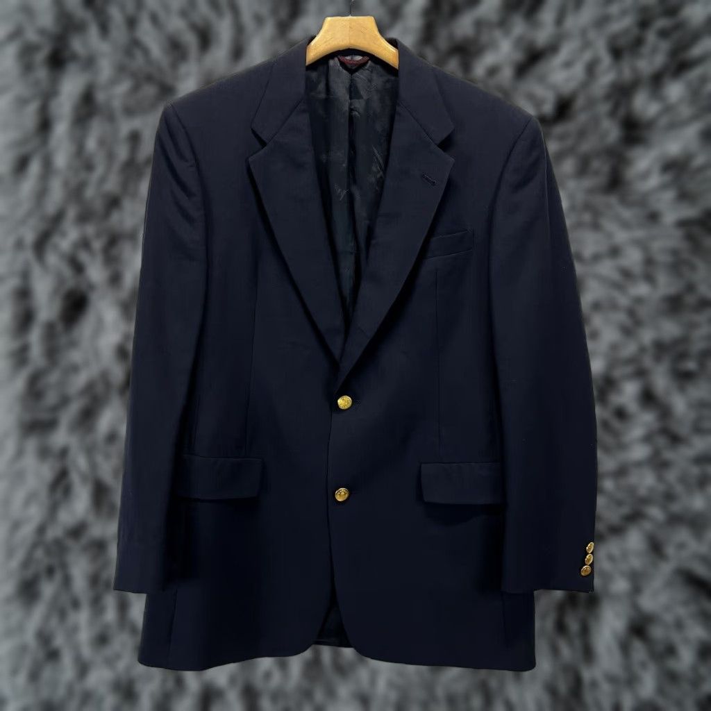 Hart Schaffner Marx VINTAGE Hart Schaffner Marx Blazer Mens 41L Navy Wool USA Gold Button Single-Breasted 2-Button Front Union Middle Size 42R - 1 Thumbnail
