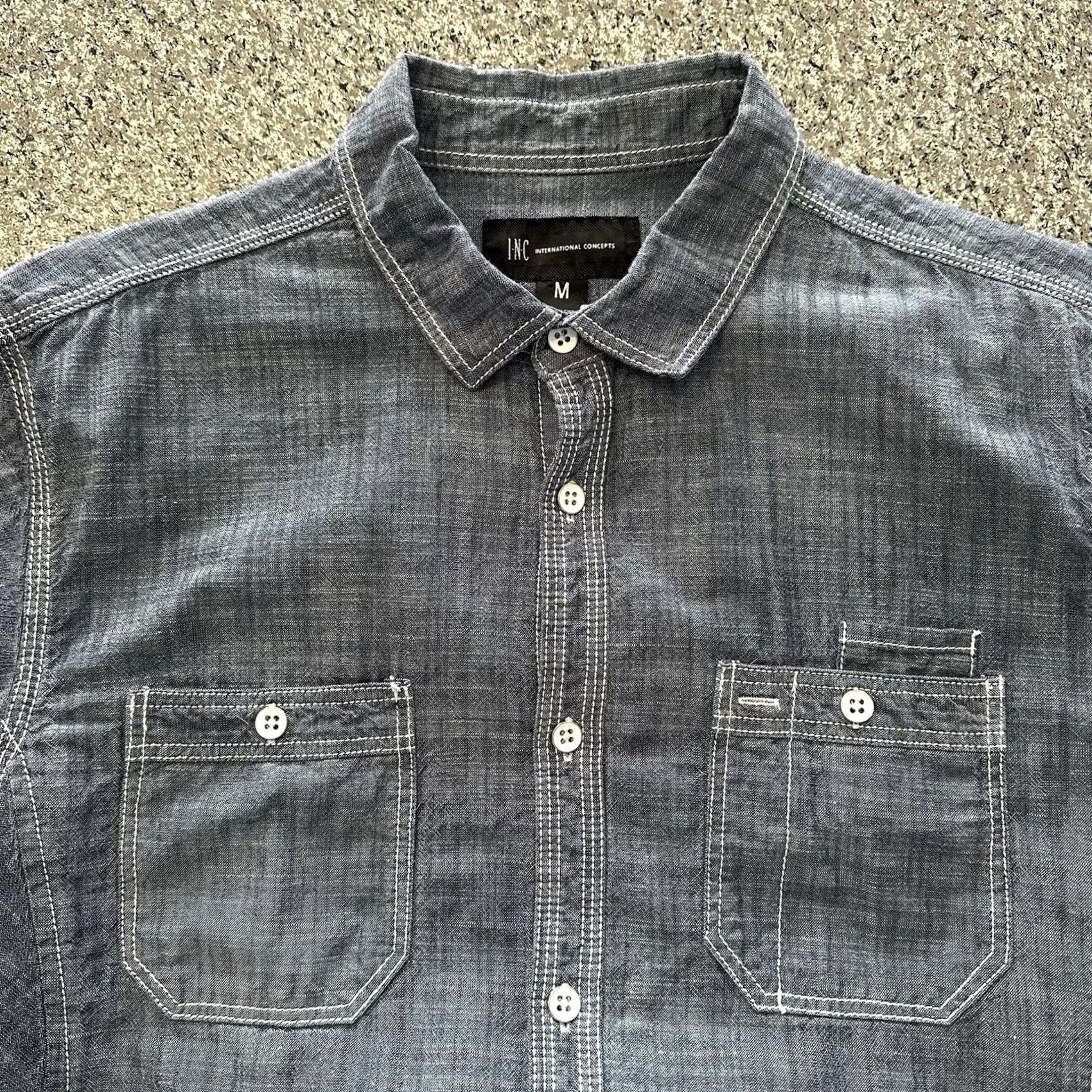 Vintage INC International Concepts Shirt Mens M Chambray Long Sleeve Button Up Blue Size US M / EU 48-50 / 2 - 3 Thumbnail