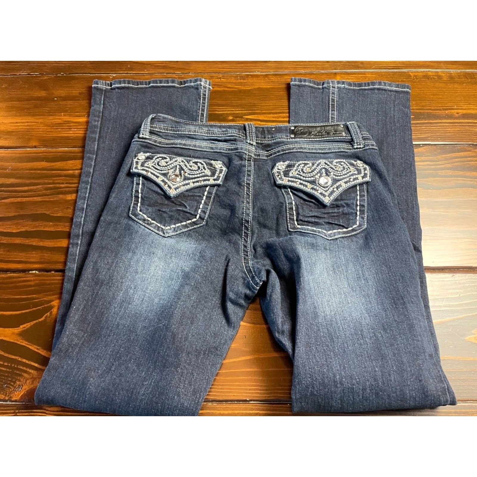 Denime Realco Jeans Women's 30 Black Jeweled Denim Straight Relaxed Fit Jeans Menstrual? Size 24" / US 00 / IT 34 - 2 Thumbnail