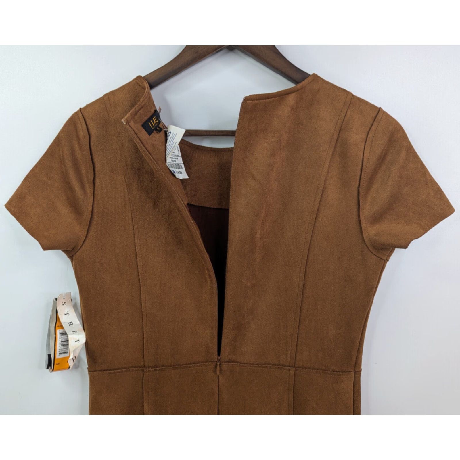 Vintage NWT Ile New York Brown Faux Suede Flare Dress Womans Size 6 Stretch A-Line Sleeveless Round Neck Zip Size M / US 6-8 / IT 42-44 - 3 Thumbnail