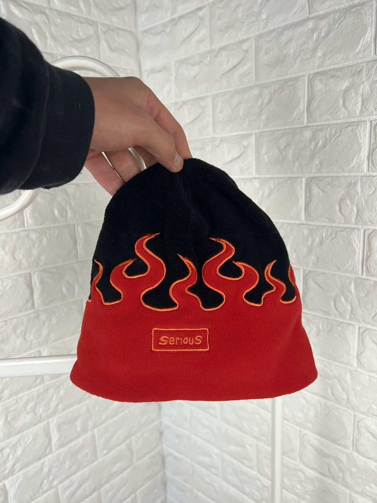 Japanese Brand Fire Flame Red Beanie Hat Size ONE SIZE - 7 Thumbnail