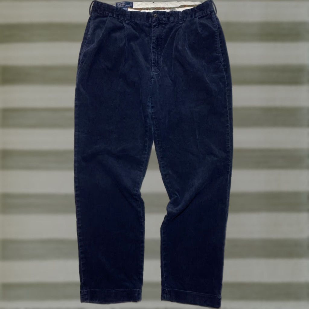 Polo Ralph Lauren Polo Ralph Lauren Men's Vintage Hammond Pant Corduroy Pleated Navy 36x32 Chino Straight Relaxed Size US M / EU 48-50 / 2 - 1 Thumbnail