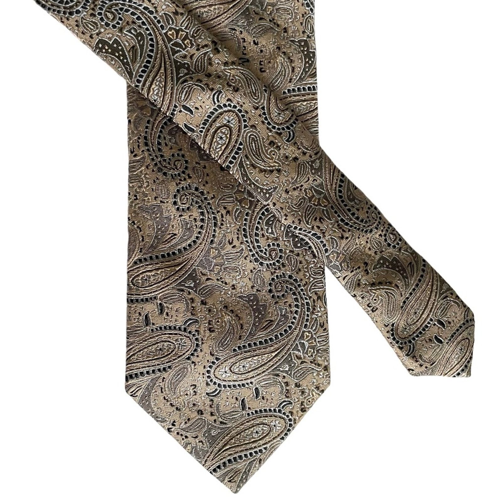 Vintage Vintage Forsyth of Canada Neutral Paisley Brocade Silk Tie Size ONE SIZE - 3 Thumbnail
