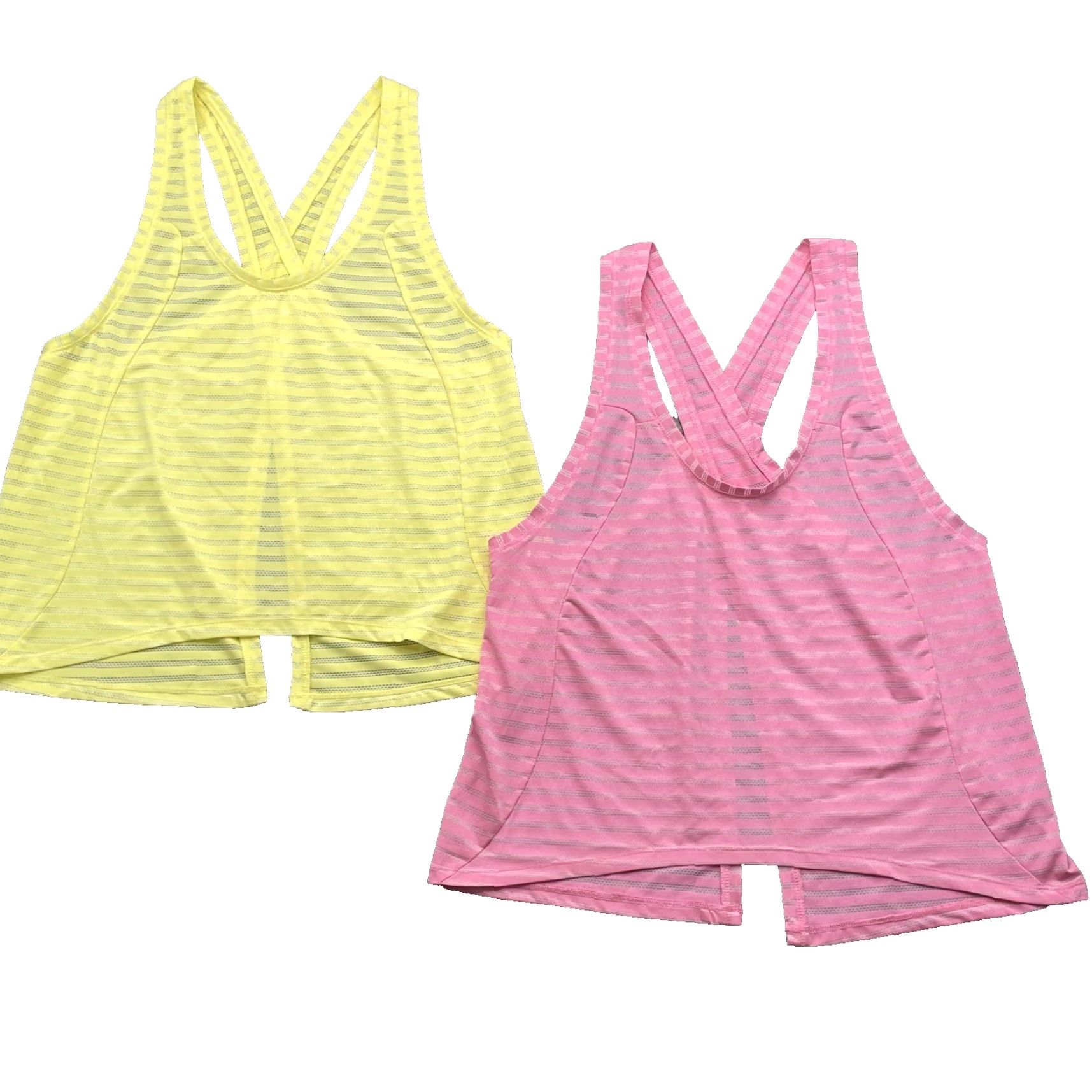 Pinko Zyia Tank Top Lot 2 Women XXL Pink Yellow Open Athleisure Y2k Running Sport Yoga Tank Top Women XXL Pink Yellow Open Back Striped Logo Athletic Casual Size XXL / US 16-18 / IT 52-54 - 2 Thumbnail