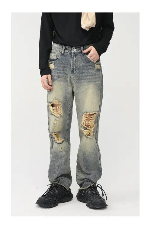 Handmade × Japanese Brand × Jean Vintage distressed washed ripped straight jeans Size US 32 / EU 48 - 1 Thumbnail