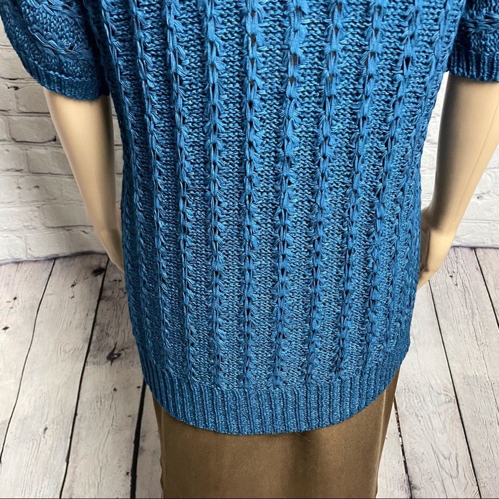 Chicos Chico's Blue Open Front Short Sleeve Knit Cardigan Size 2 U Size M / US 6-8 / IT 42-44 - 9 Thumbnail