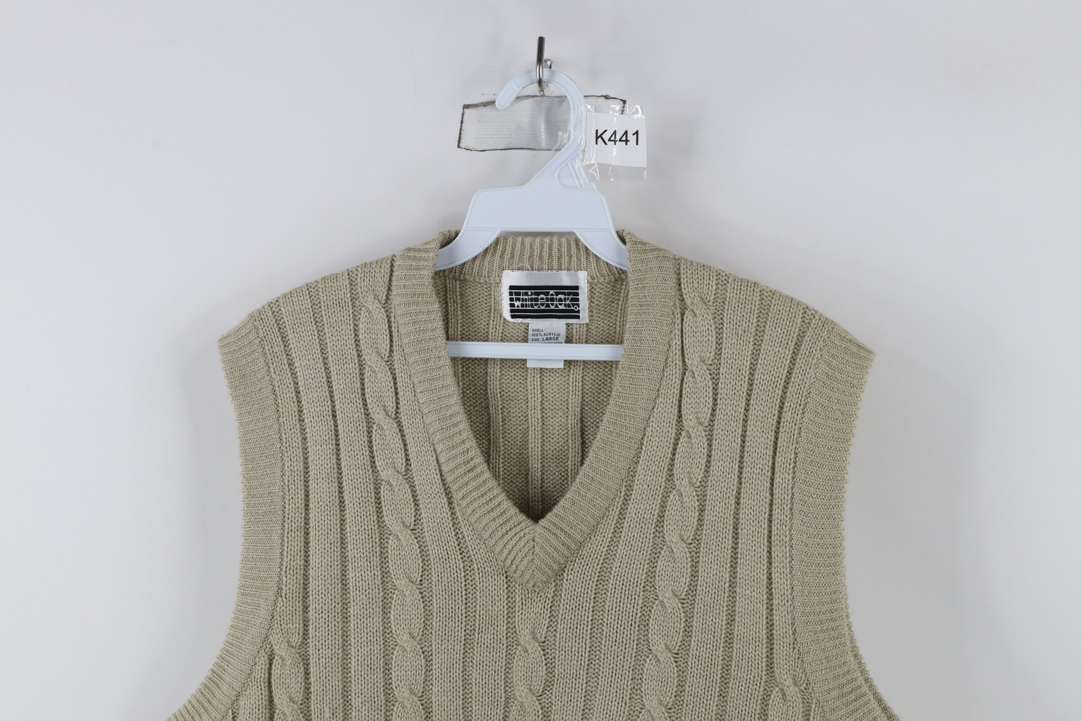 Vintage Vintage 90s Streetwear Chunky Cable Knit Sweater Vest Beige Size L / US 10 / IT 46 - 2 Thumbnail