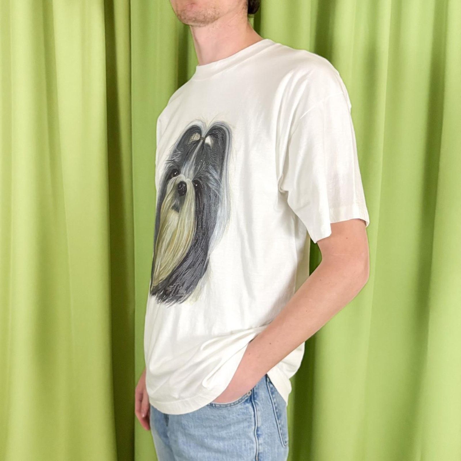Fruit Of The Loom 90s Vintage White Shit-Zhu Dog Graphic Single Stitch T Shirt Size M / US 6-8 / IT 42-44 - 3 Thumbnail
