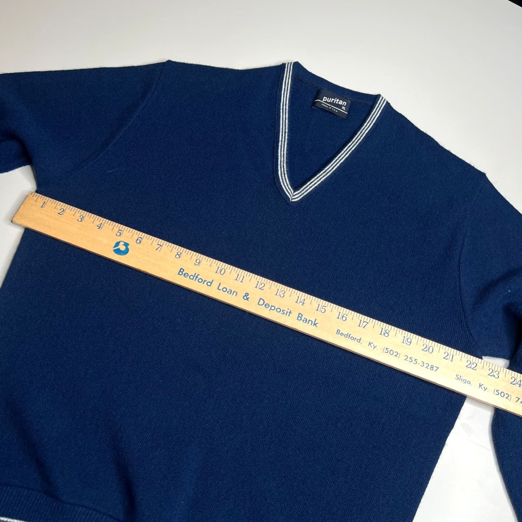 Vintage VINTAGE Puritan Blue Trim V-Neck Sweater Mens XL 70s Made in USA Preppy Knit Size US XL / EU 56 / 4 - 6 Thumbnail