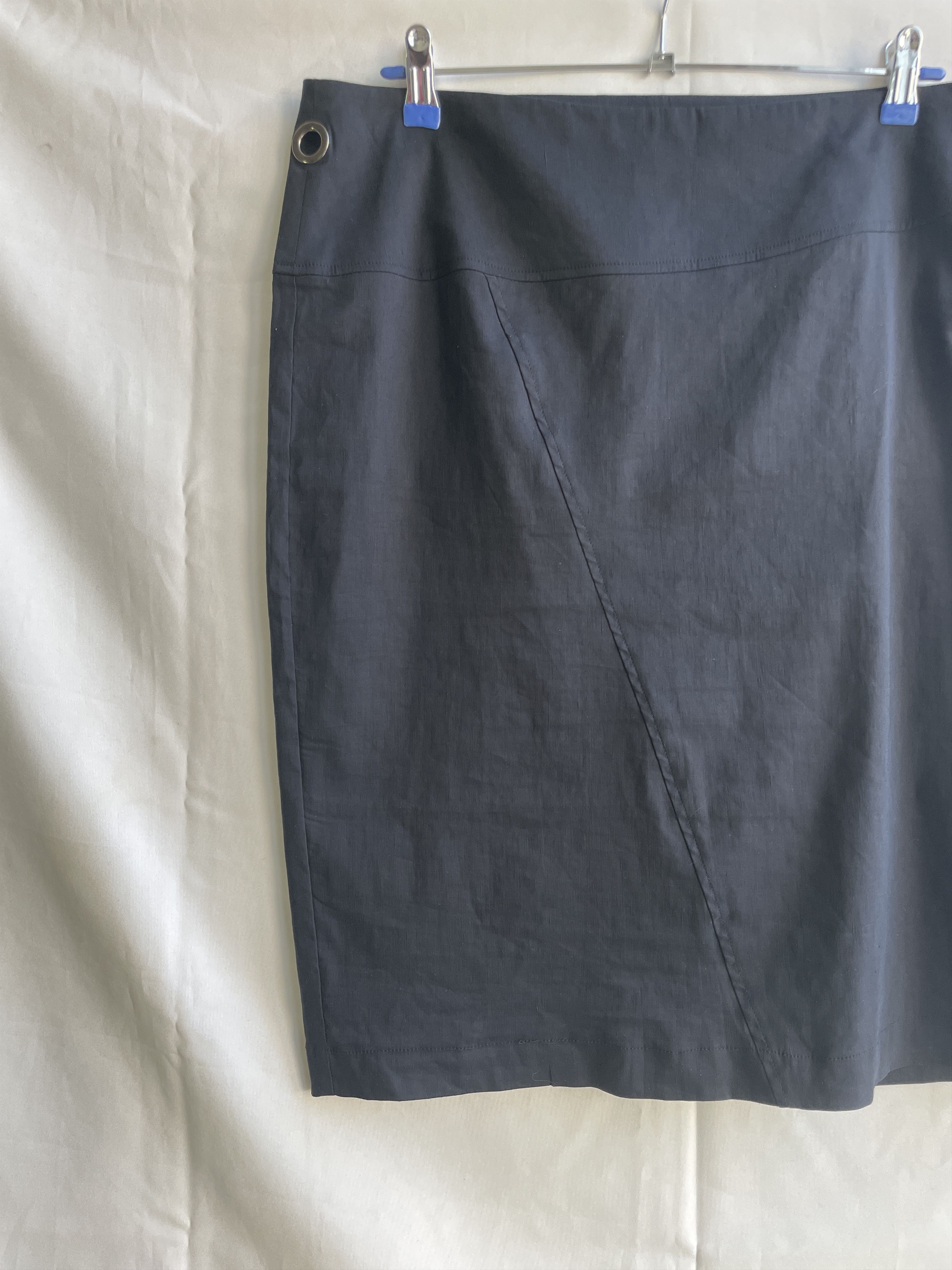 Sarah Pacini Sarah Pacini Linen Blend Dark Navy Pencil Mini Skirt Size 34" / US 12 / IT 48 - 4 Thumbnail