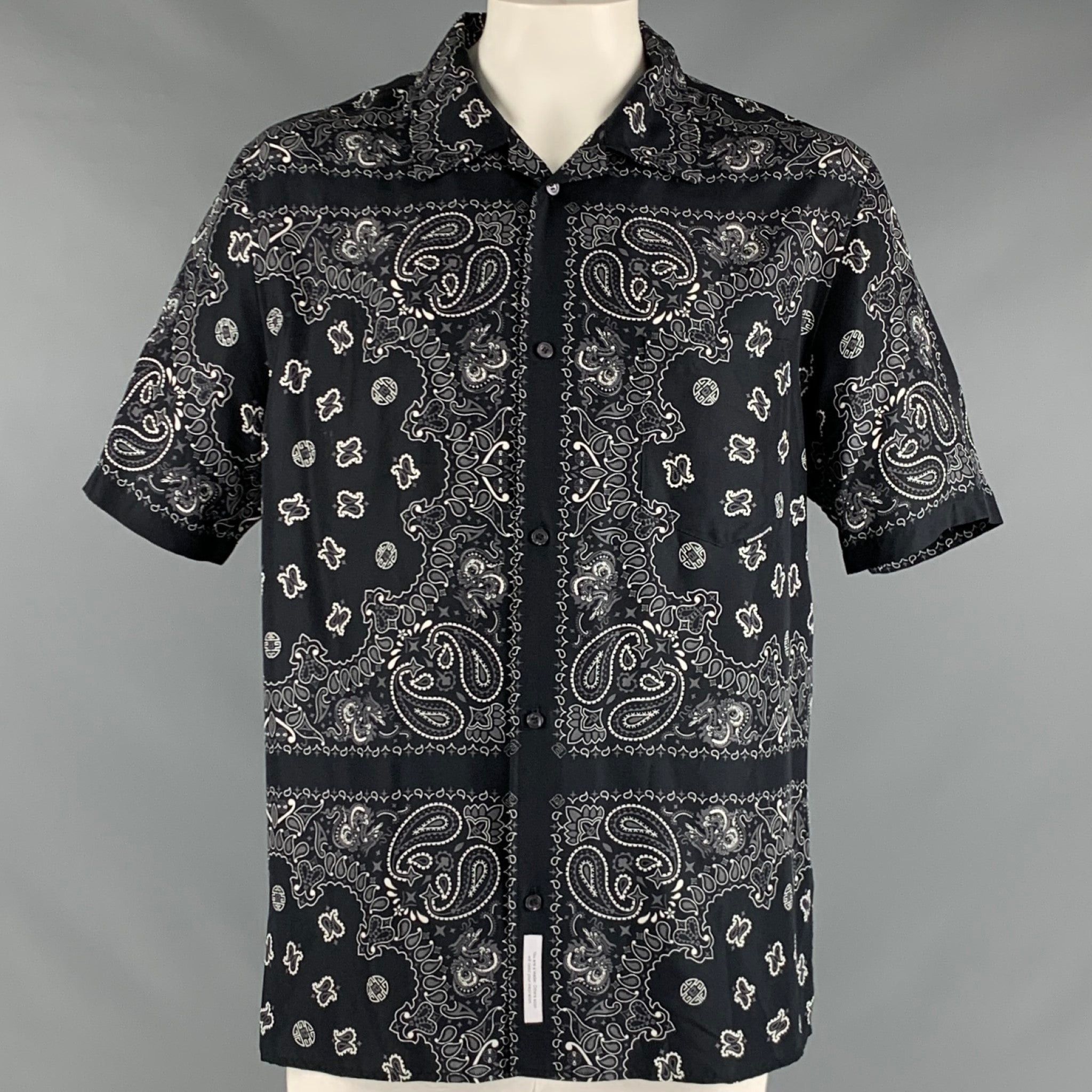 image of Alexander Wang Black Bandana Silk Camp Short Sleeve Shirt, Men's (Size XL)