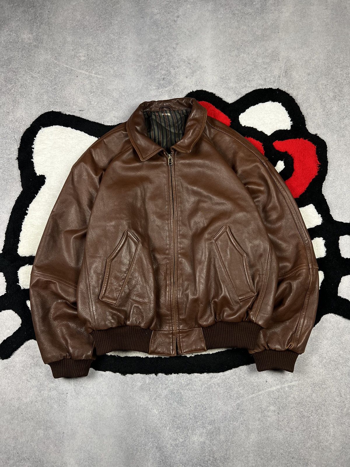 Genuine Leather Vintage Brown Boxy Soft Leather Bomber USA Faded Jacket Size US XL / EU 56 / 4 - 1 Thumbnail