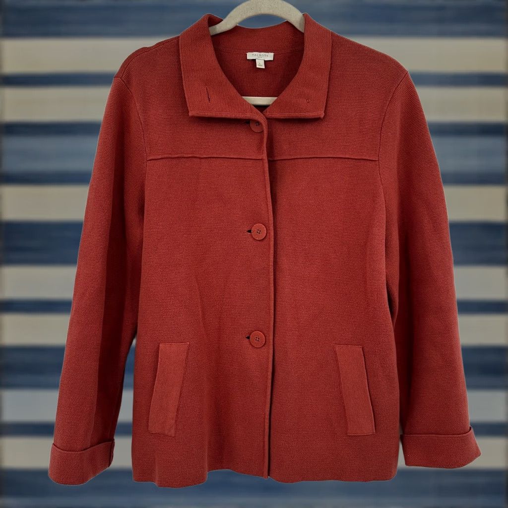 Talbots Talbots Cardigan Jacket Large Rust Orange Cotton Button Front Grandma Regular L Size L / US 10 / IT 46 - 1 Thumbnail