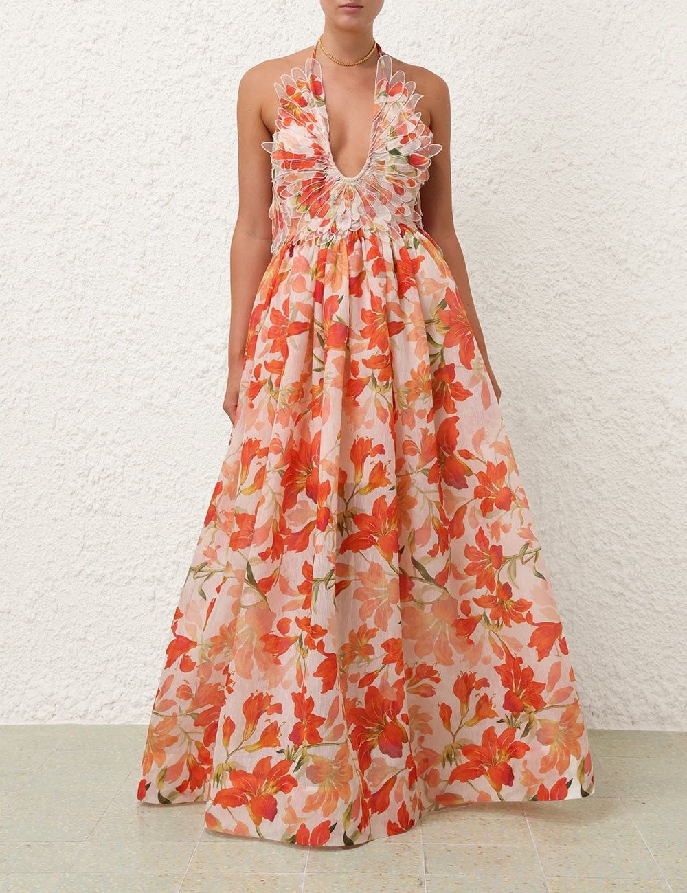 Zimmermann oc11z0525 Tranquillity Feather Maxi Dress in Multicolor Size L / US 10 / IT 46 - 2 Thumbnail