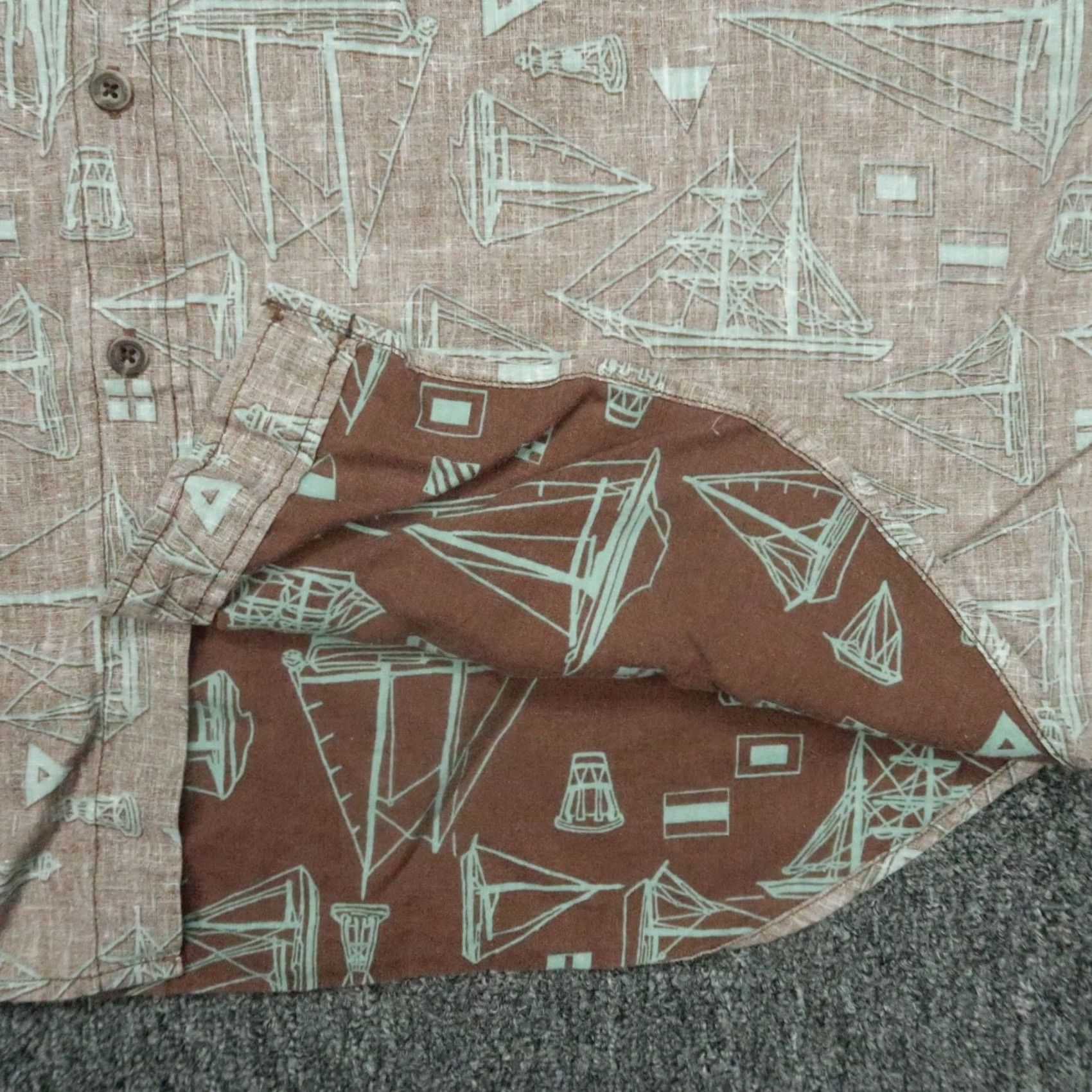 Reyn Spooner VINTAGE Reyn Spooner Shirt Mens 2XL Brown Hawaiian Inside Out Linen Cotton Sailing Geometric Short Sleeve Button-Up Collared All Seasons Lightweight Size US XXL / EU 58 / 5 - 4 Thumbnail