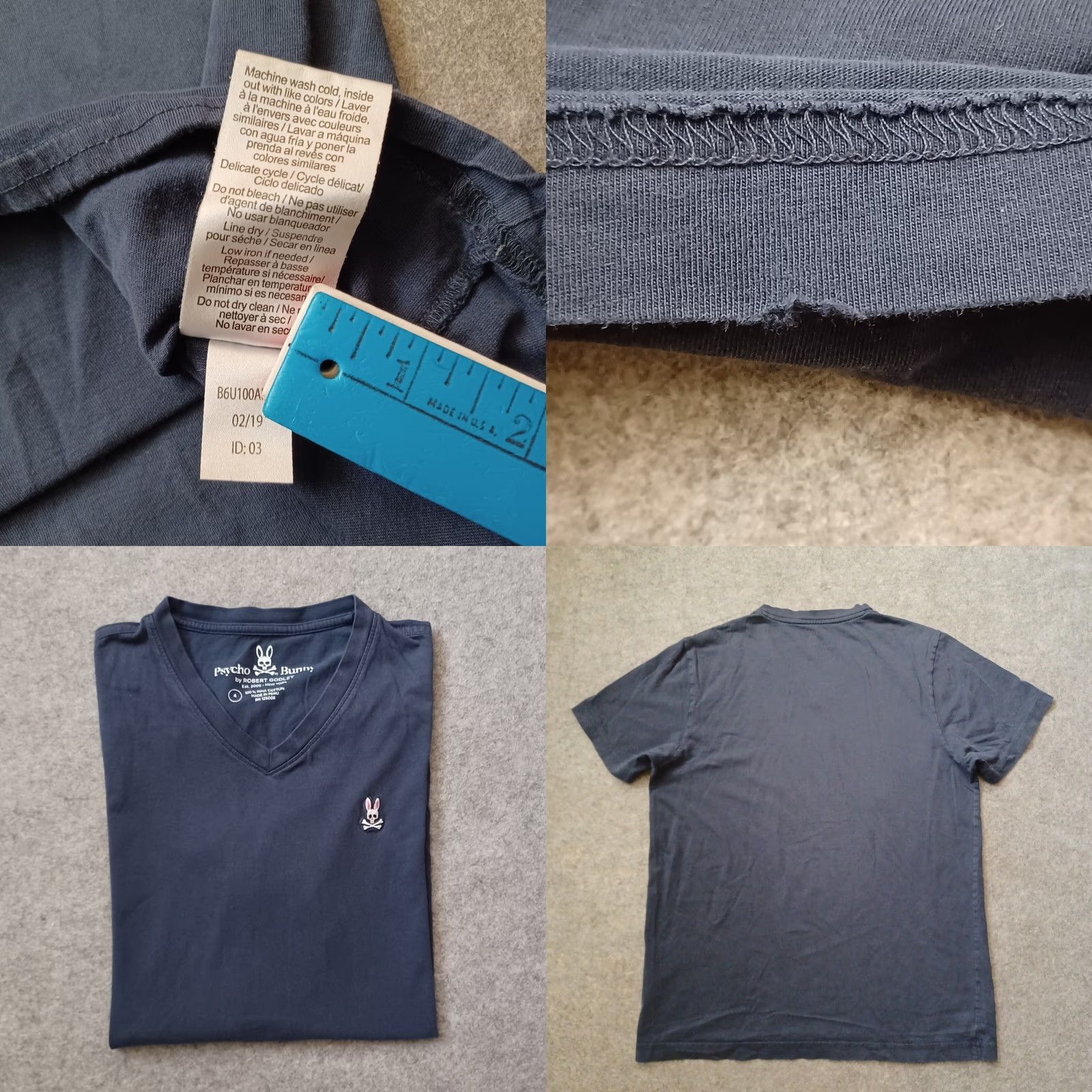 Psycho Bunny Psycho Bunny Tee Mens 4 Medium Navy Logo Short Sleeve V-Neck T-Shirt Blue Cotton Knit Size US M / EU 48-50 / 2 - 9 Thumbnail