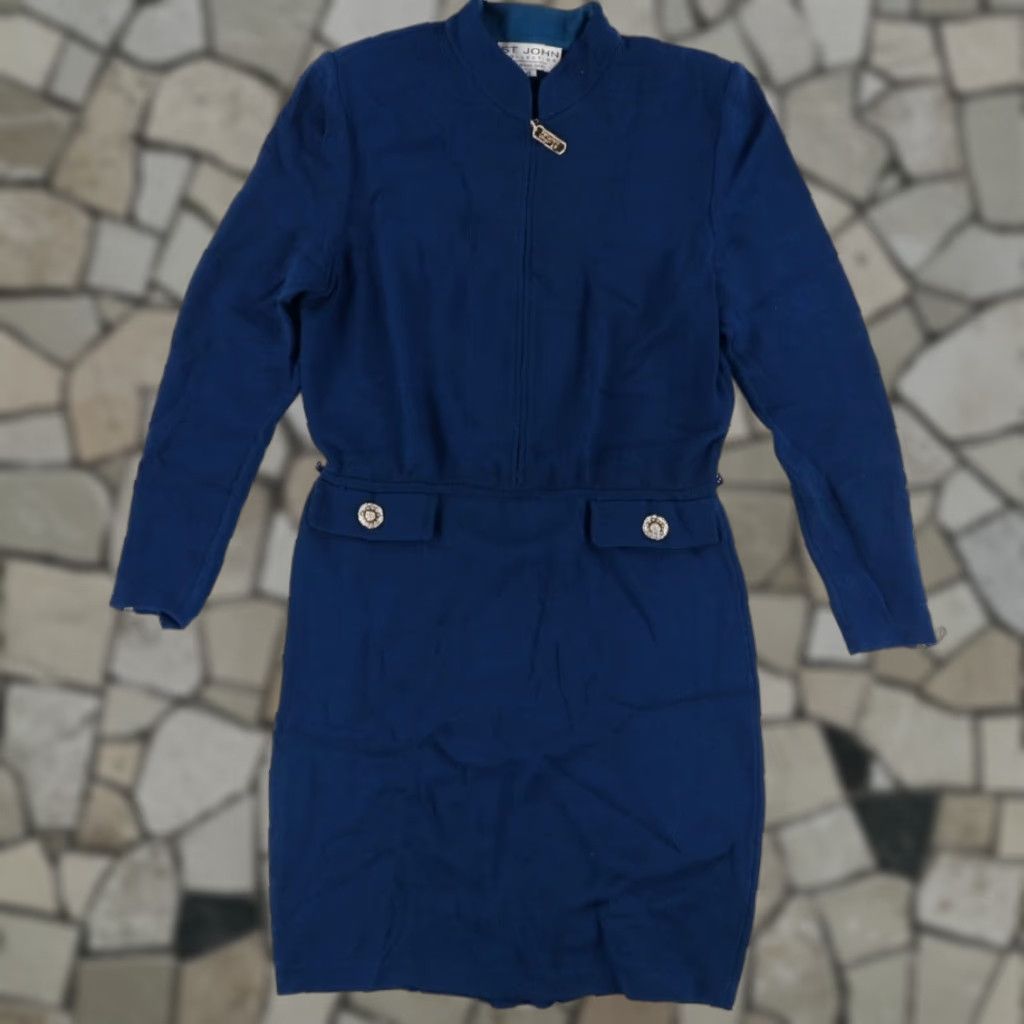 St. John St. John by Marie Gray Santana Knit Knee Length Dress Blue Women's 10 Shirt Dress Womens Size L / US 10 / IT 46 - 1 Thumbnail