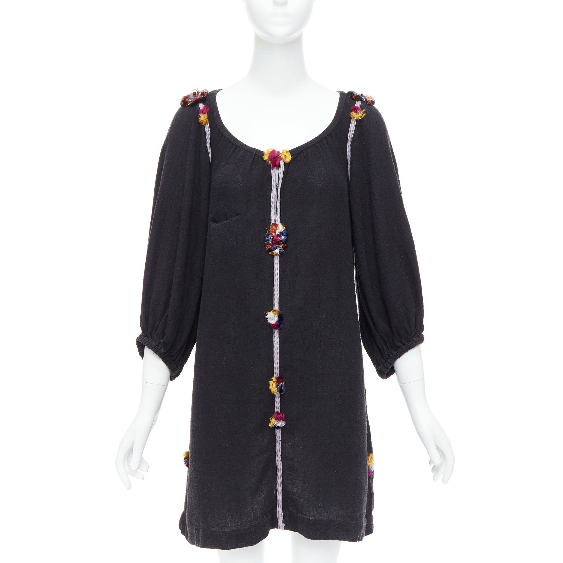Isabel Marant ISABEL MARANT black multicolour pompom trim boho dress Sz.1 S Size S / US 4 / IT 40 - 1 Thumbnail