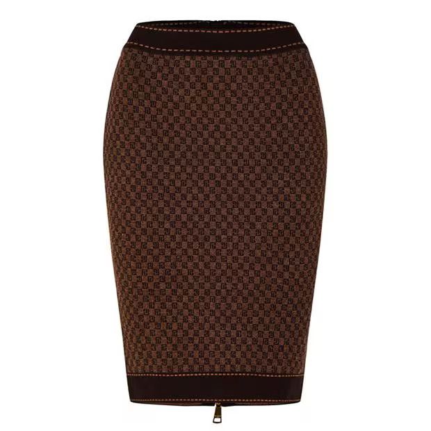 Balmain o1g2r1mq0924 Mini Monogram Jacquard Skirt in Brown Size 32" / US 10 / IT 46 - 1 Thumbnail